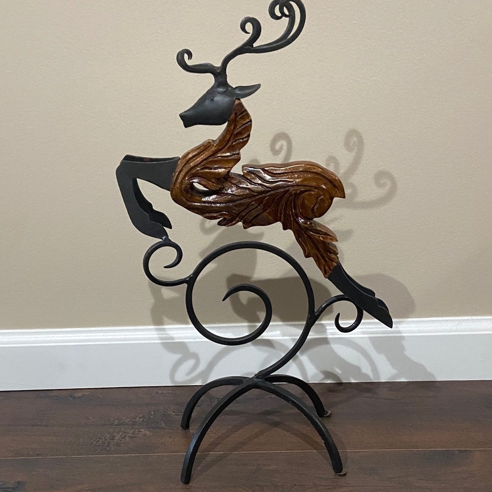 Pier 1 Metal and Wood Whimsical Reindeer Sculpture 18" tall